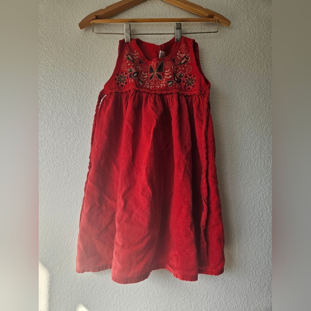 vintage 100% cotton eclipse toddler girls red butterfly dress, 6